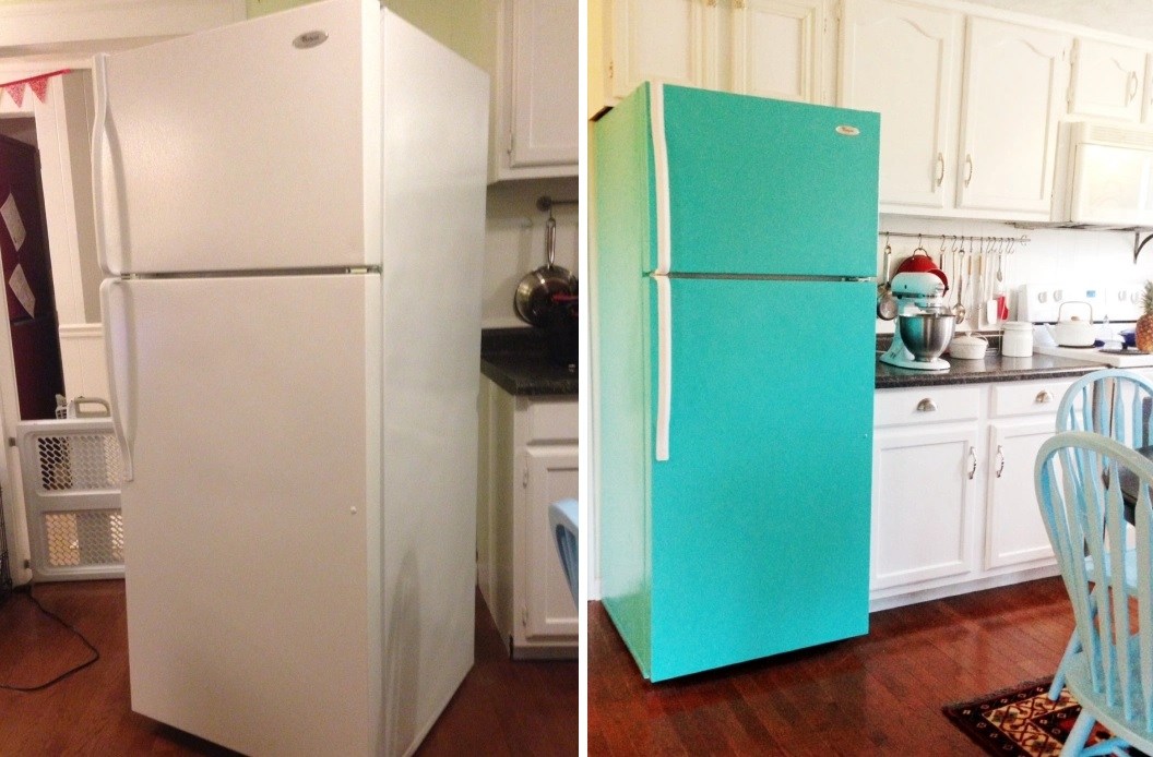 Turquouise painting refinish refrigerator