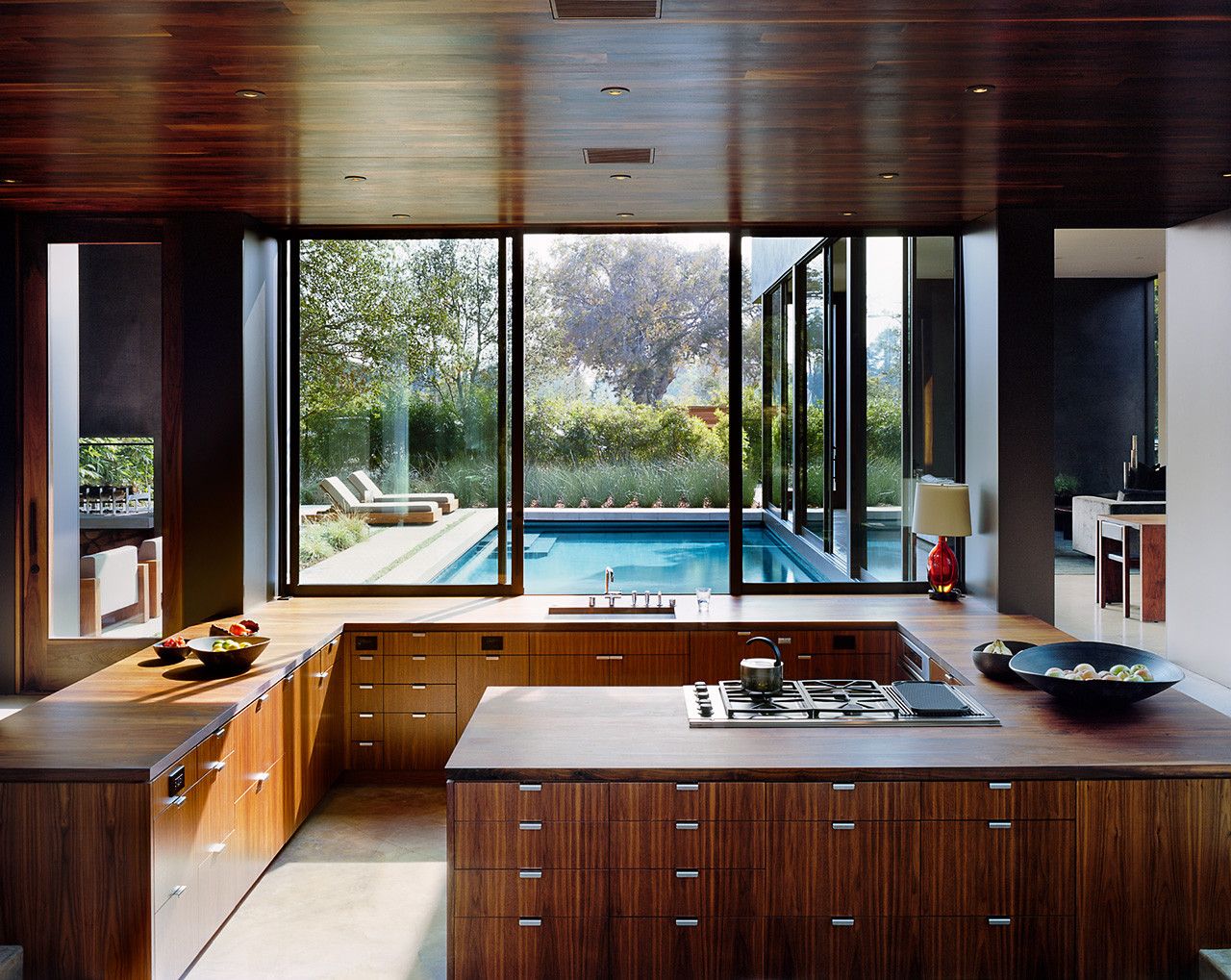 U shaped kitchen layout in brown