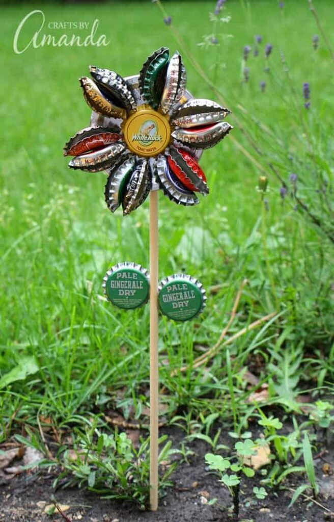 Upcycle Bottle Caps Into a Flower Decoration DIY garden ideas