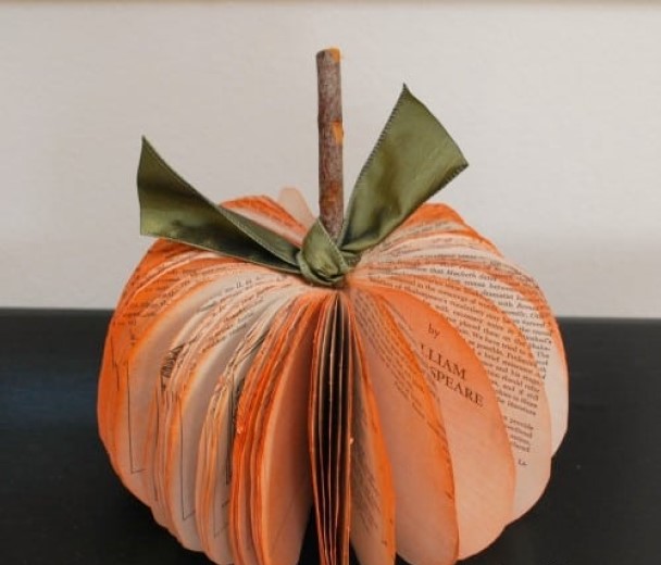 Upcycled Book Page Pumpkin DIY Fall Decoration