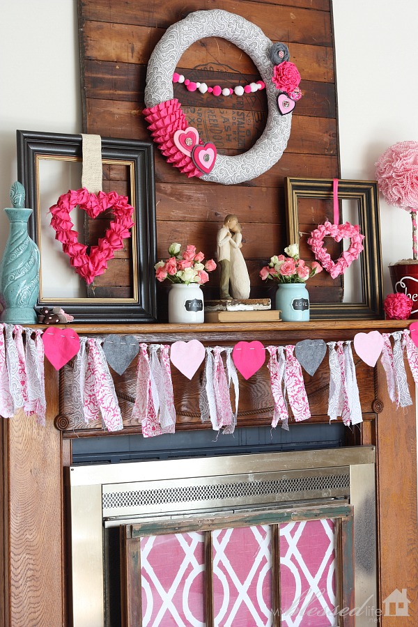 Valentines day mantel decor DIY