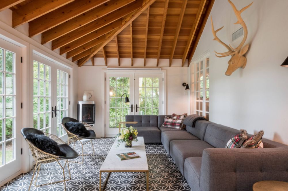 Vaulted Wood Ceiling in White Sun Room