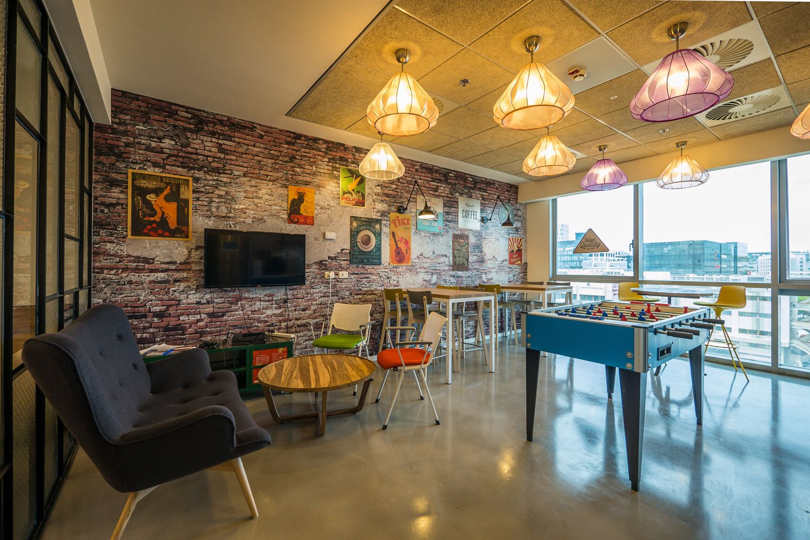 Verint offices in Israel Exposed bricks wall and fosball table