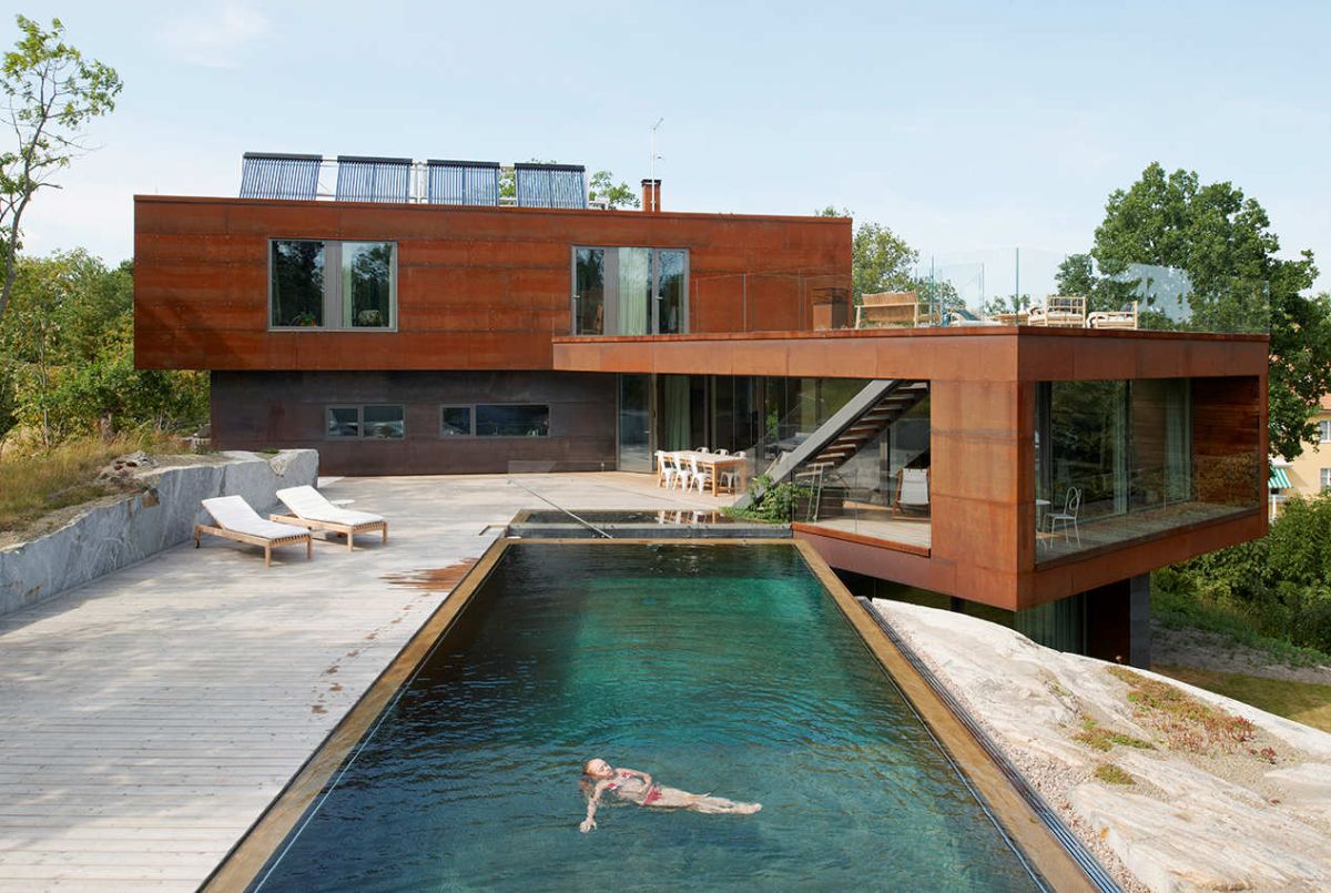 Villa Midgård with cor ten by DAPstockholm with swimming pool