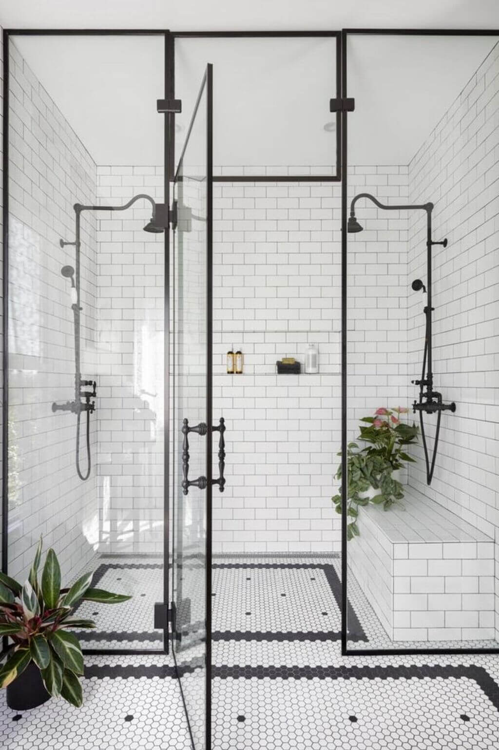 Walk-In Shower With Two Showerheads