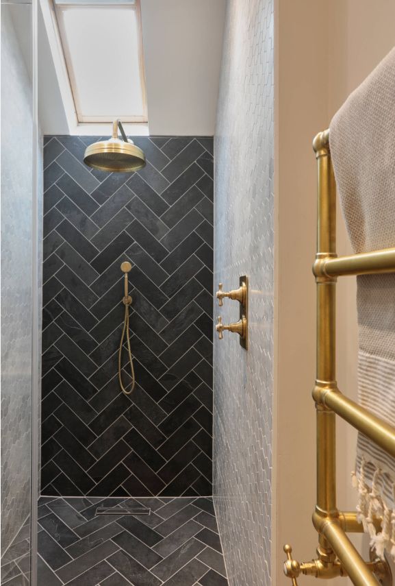 Herringbone Pattern Tile Shower