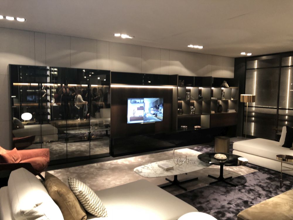 Wall unit system with glass doors for living room