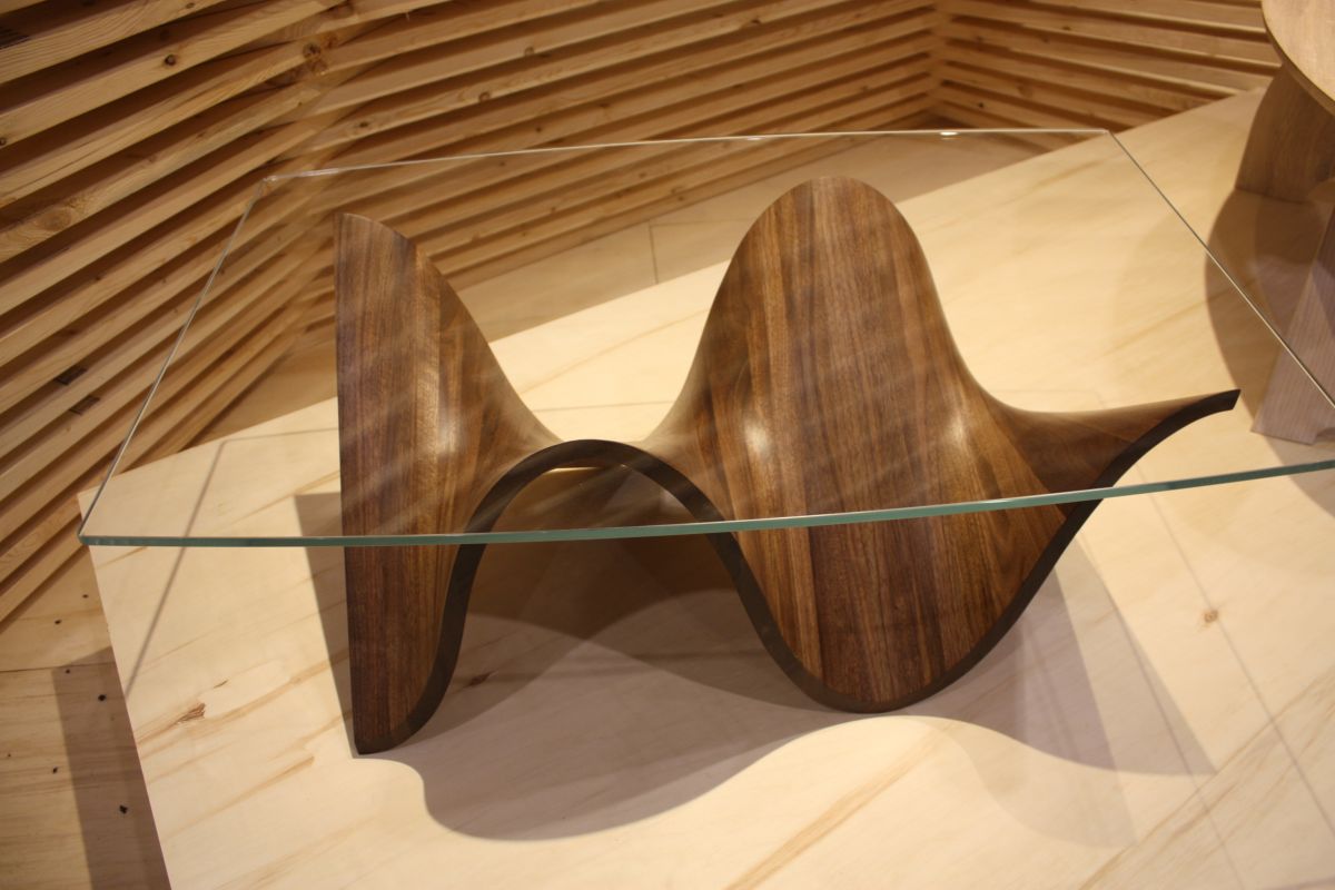 Walnut curved base with glass top