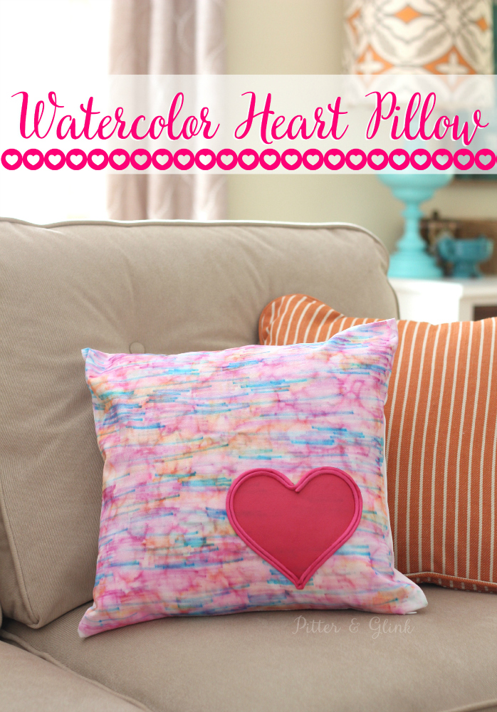 Watercolor heart pillow