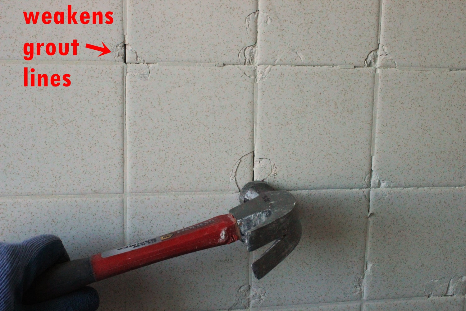 Weakens grout lines