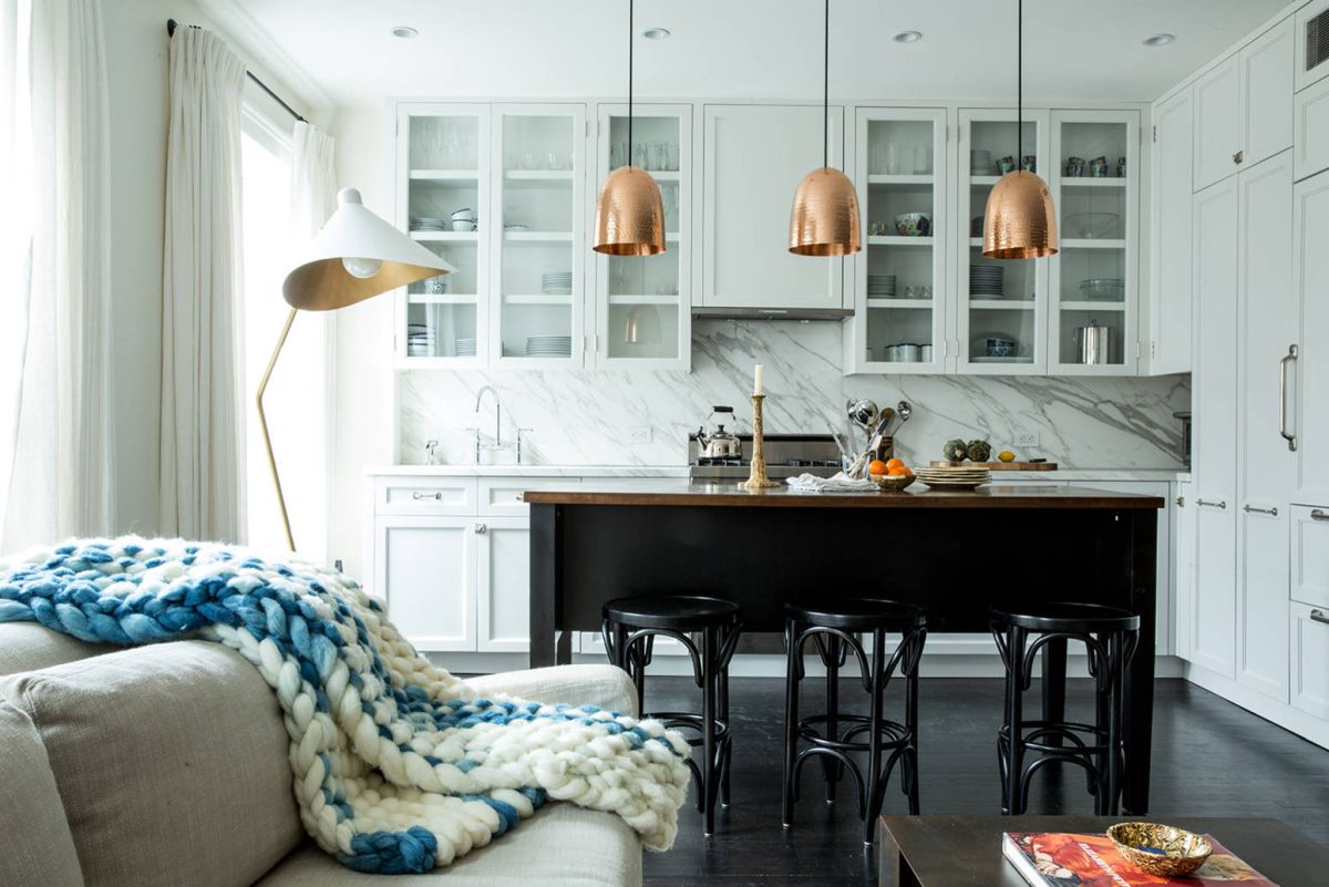 White Kitchen With Dark Wood Floors