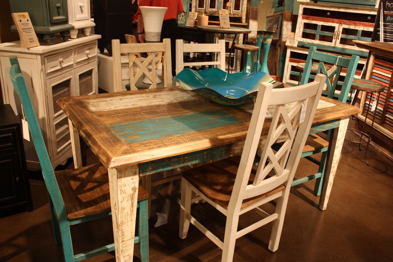 White Washed Distresed Dining Table and Chairs