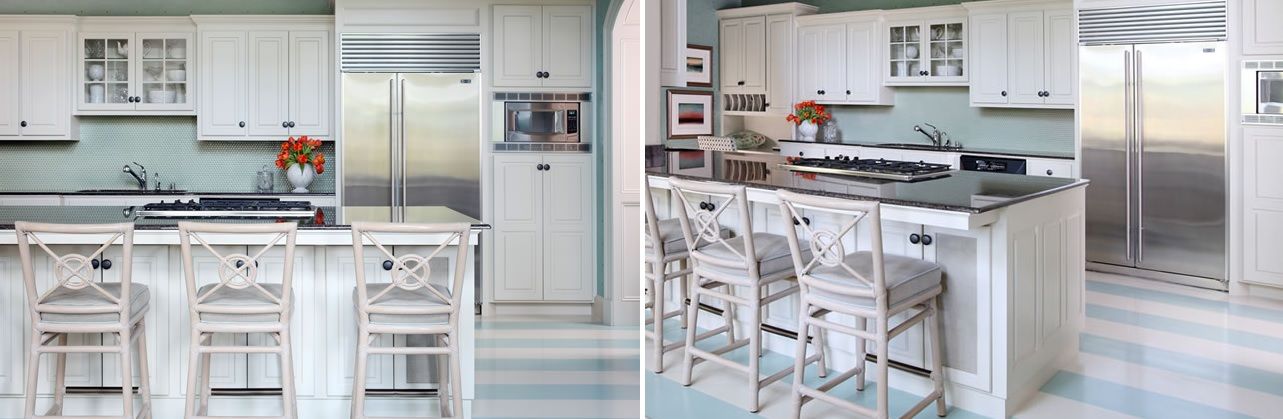 White and shade of blue stripes on the floor