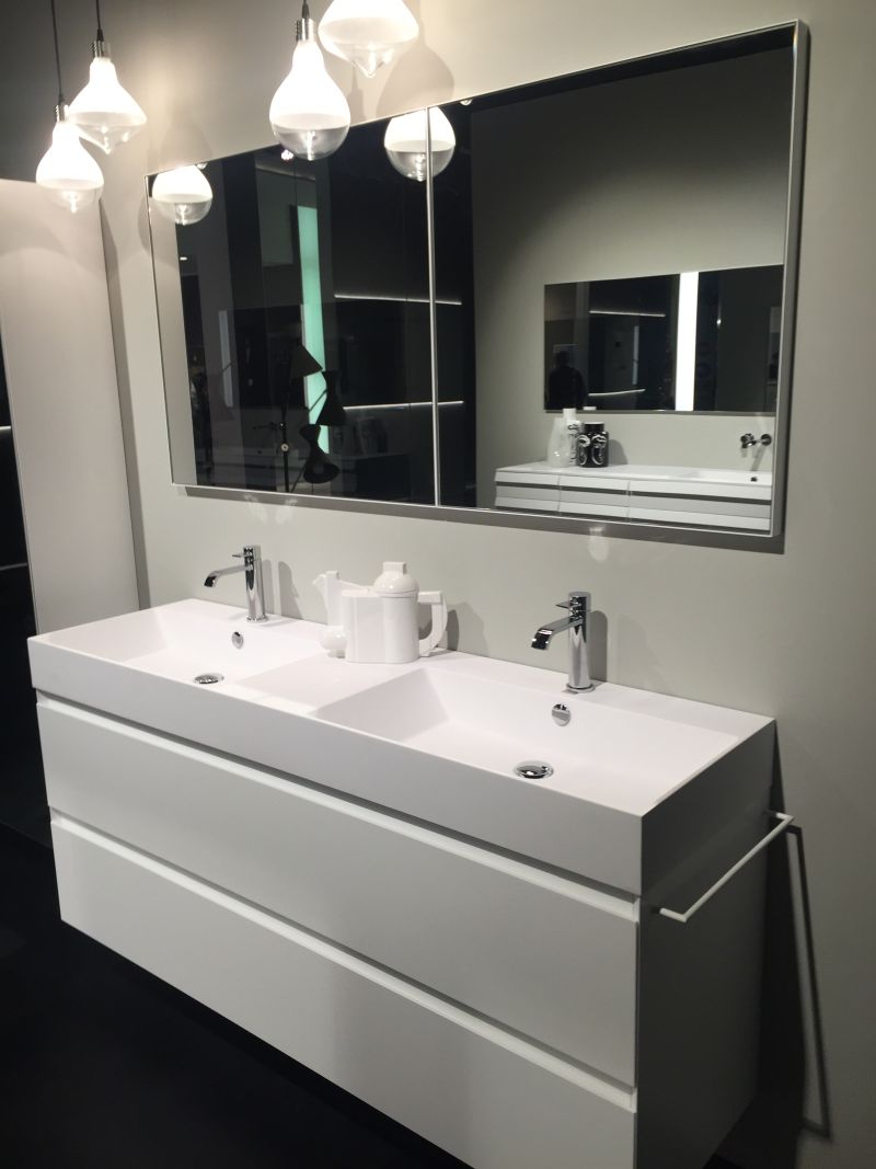 White bathroom vanity with double sink