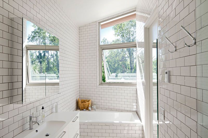 White bathroom with subway tiles