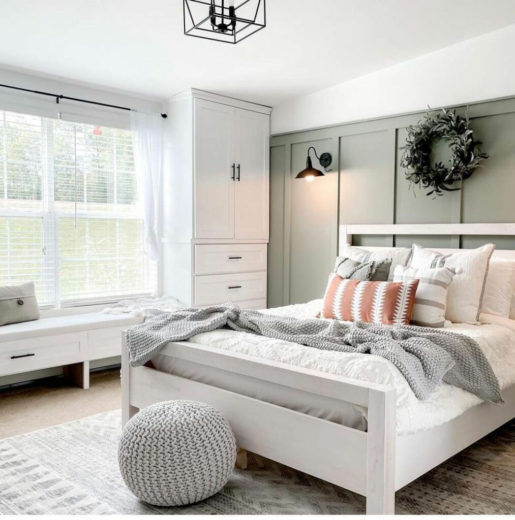 White bedroom furniture with fog green paint 1013x1024