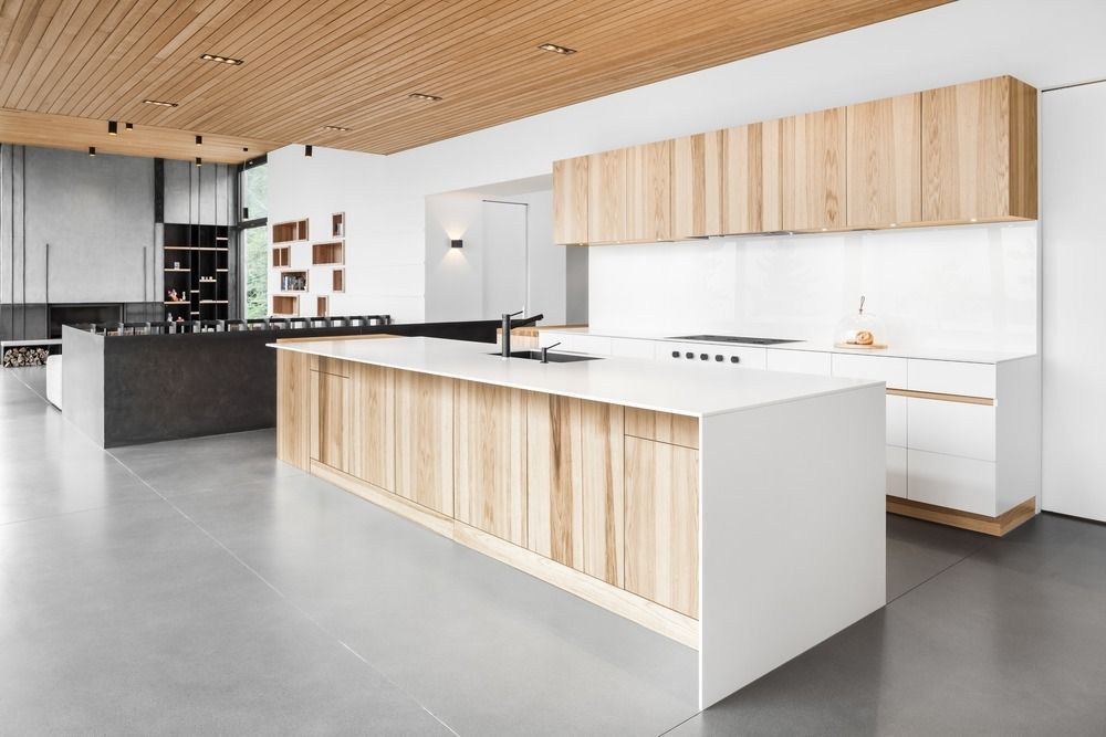 Modern white kitchen with open shelves