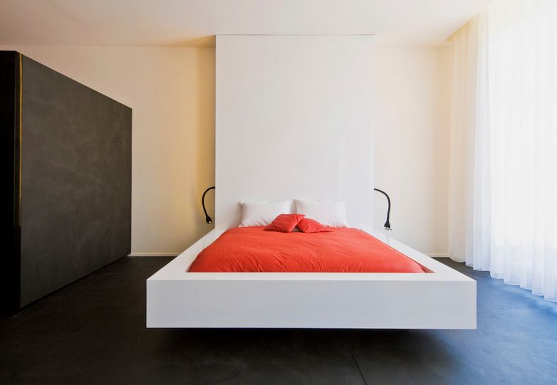 White geometric floating bed