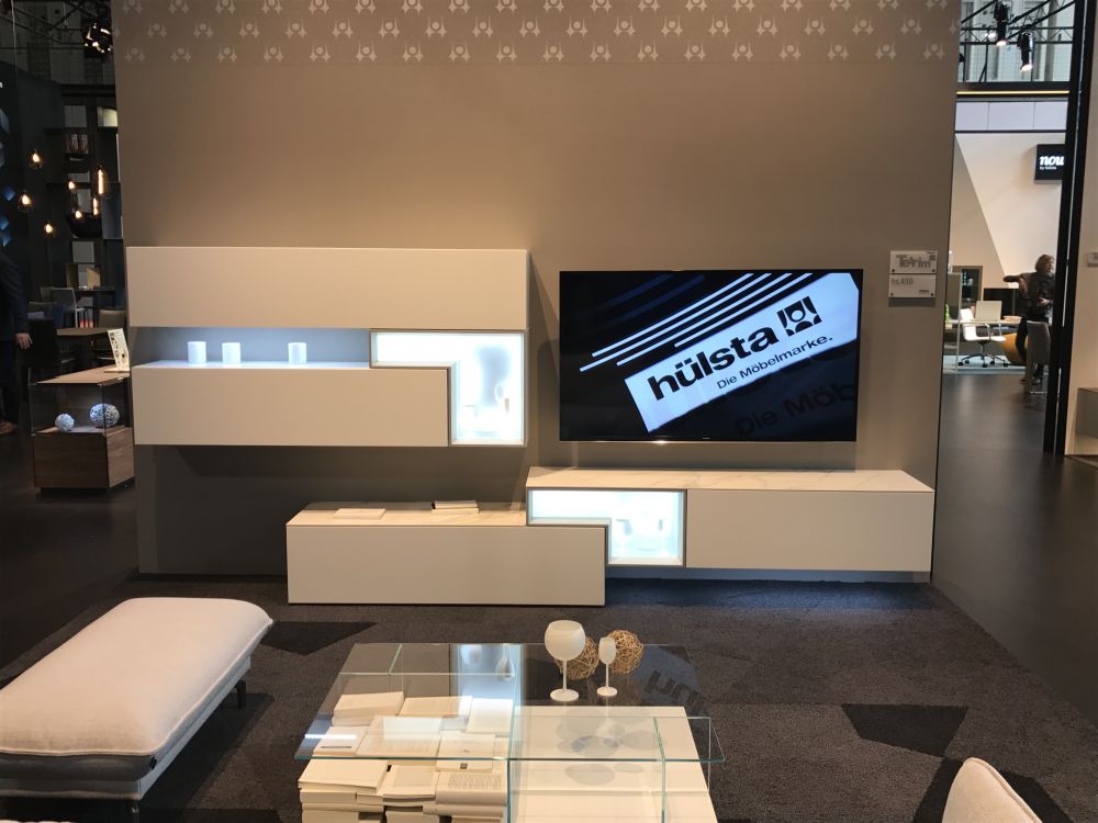 White living room wall unit with LED light