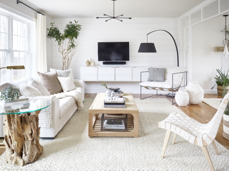 White living room with farmhouse charm