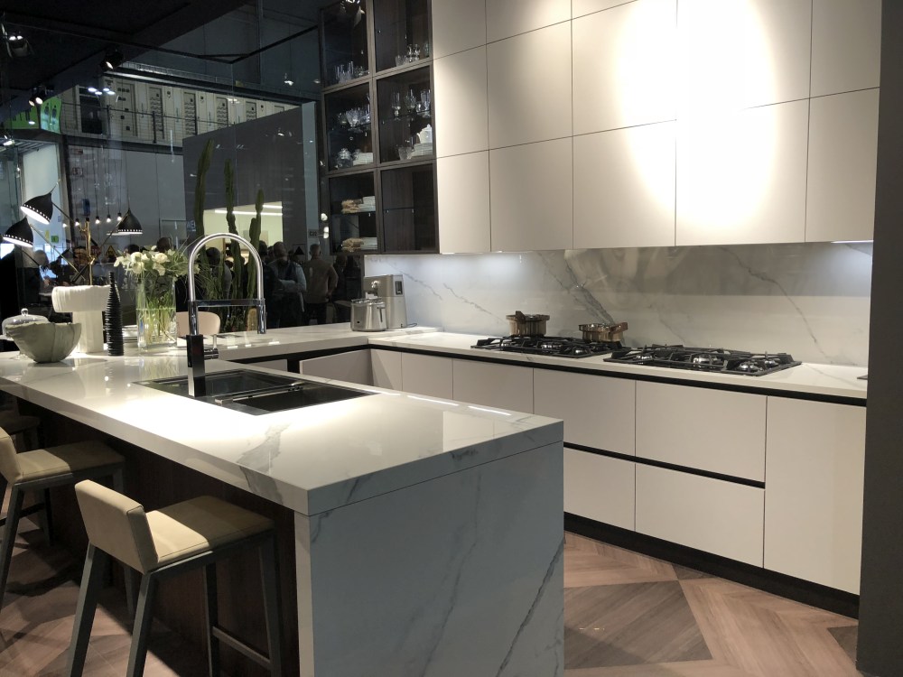 White marble interior design kitchen with island