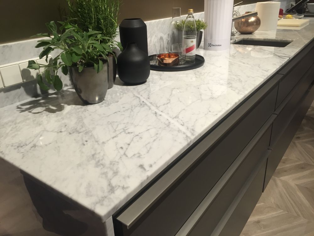 White marble kitchen countertop