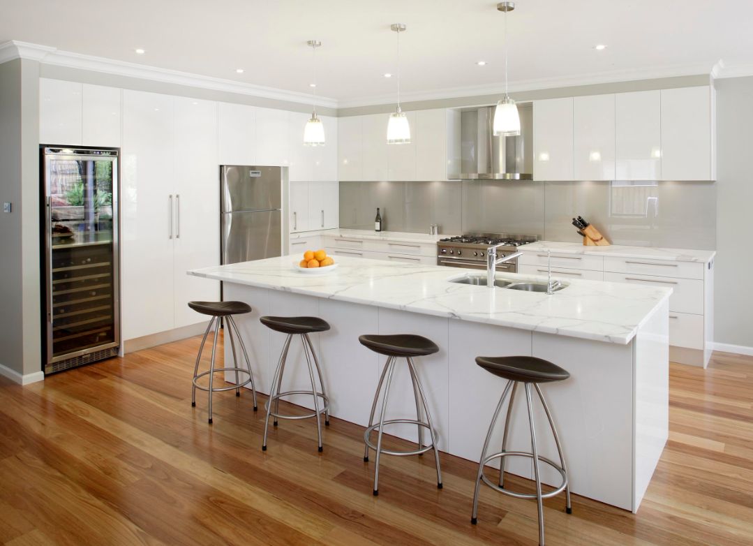 White modern kitchen with wine fridge