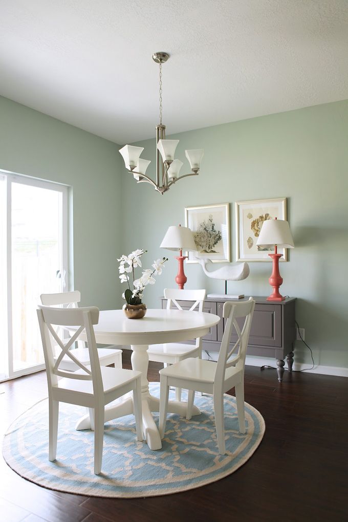 White round dining table for mint green dining area