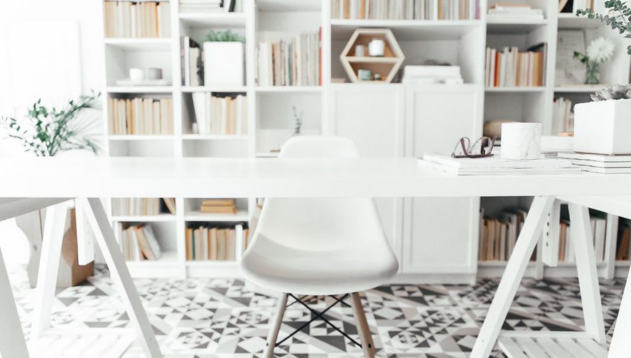 White studio with a beautiful patchwork