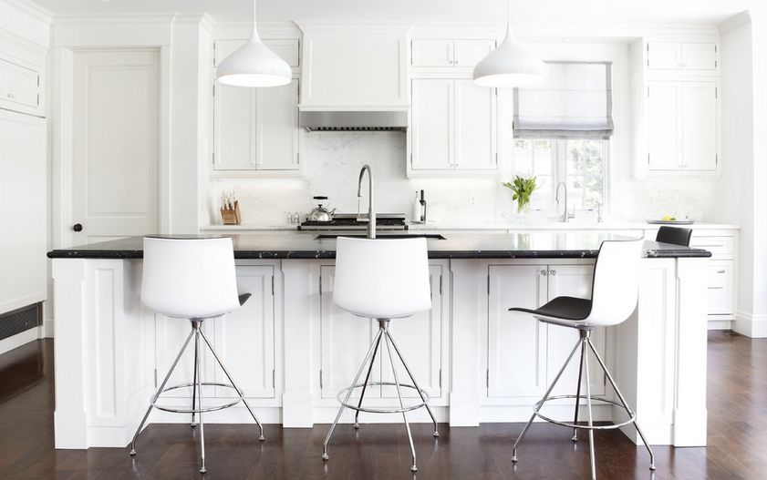 White traditional kitchen white modern bar stools