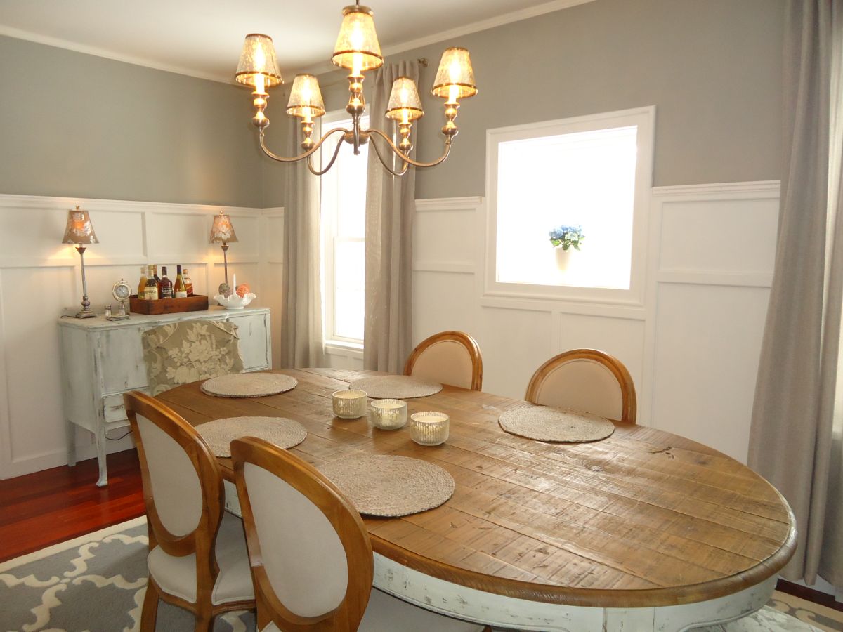 White washed dining room furniture - oval table with solid wood top