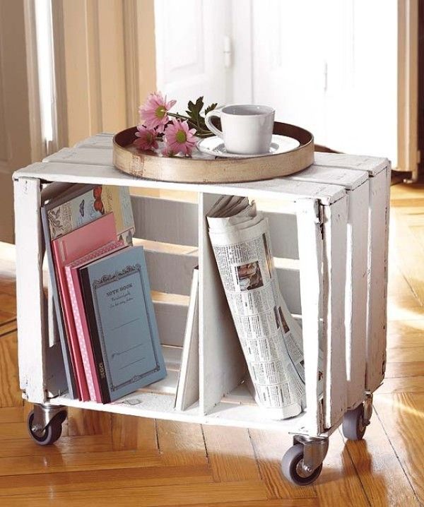 White wine crate on wheels