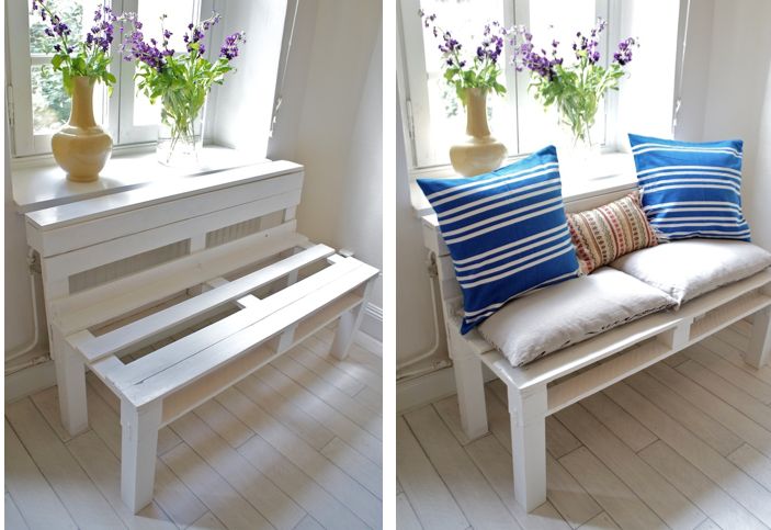 pallet furniture window bench DIY