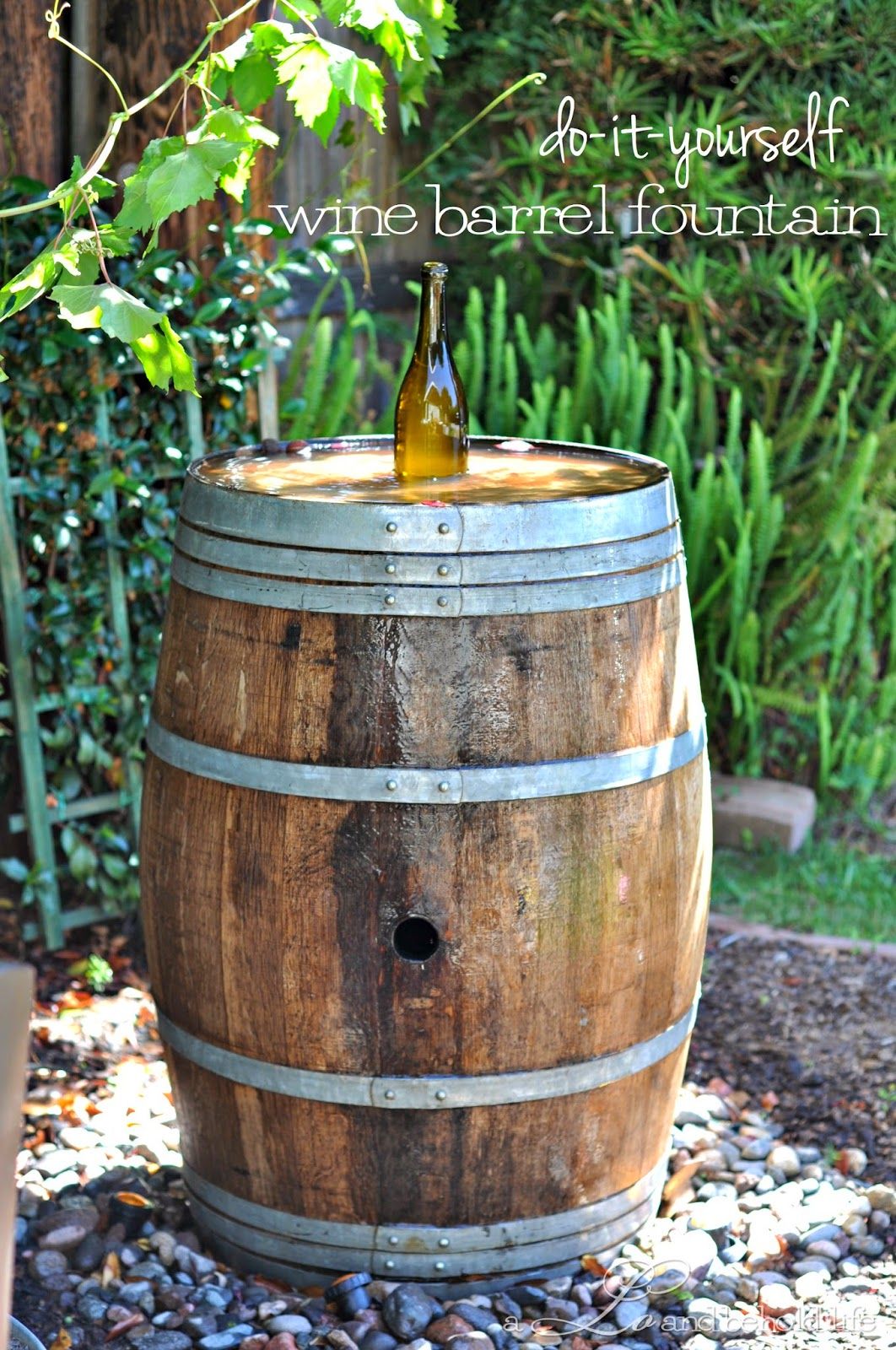 Wine barrel water fountain