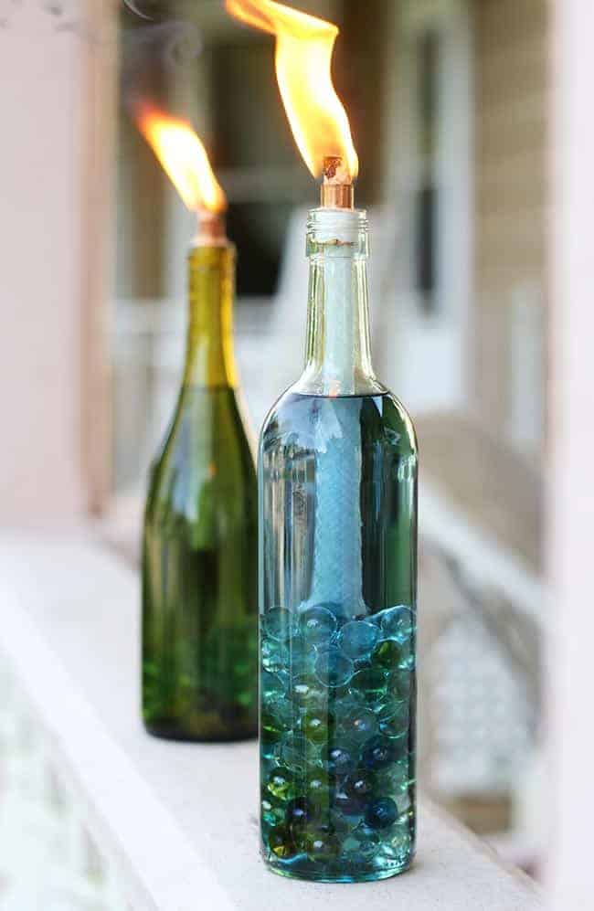 Wine bottle tiki torches
