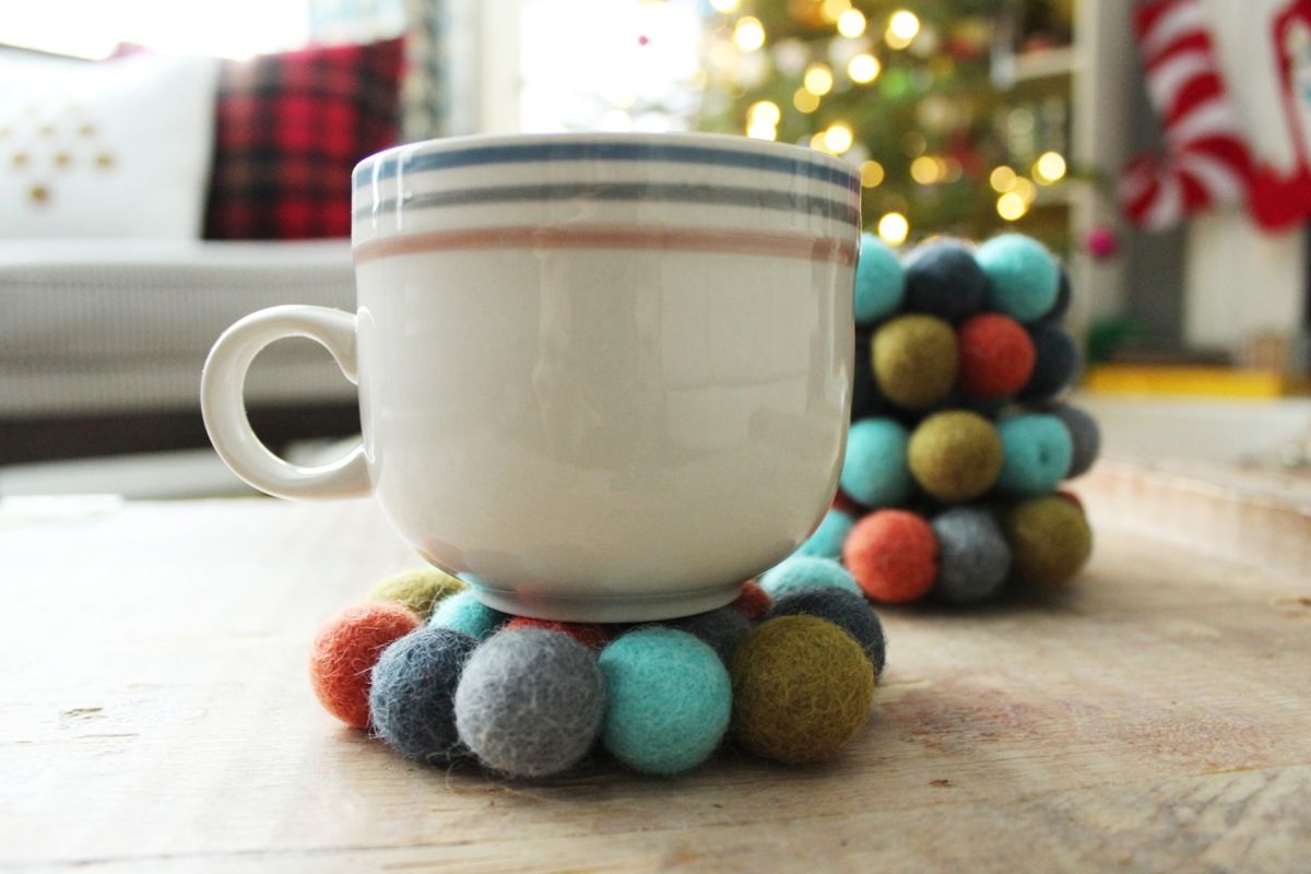 Winter Christmas Gift - Felt Ball Coasters