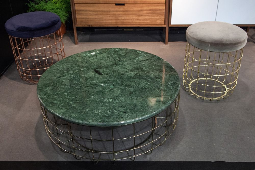 Wire round coffee table with marble on top