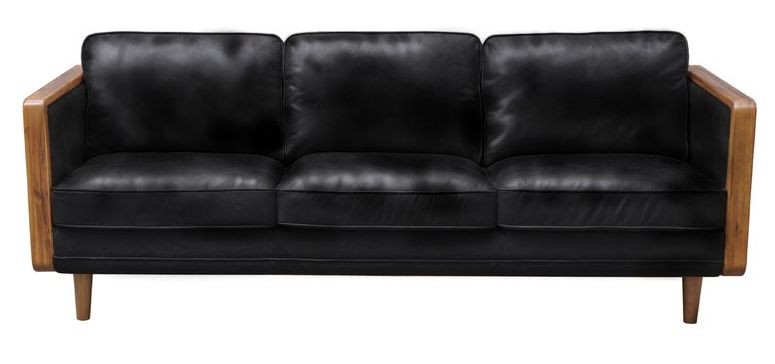 Wood Aric Mandalay Oxford Leather Sofa