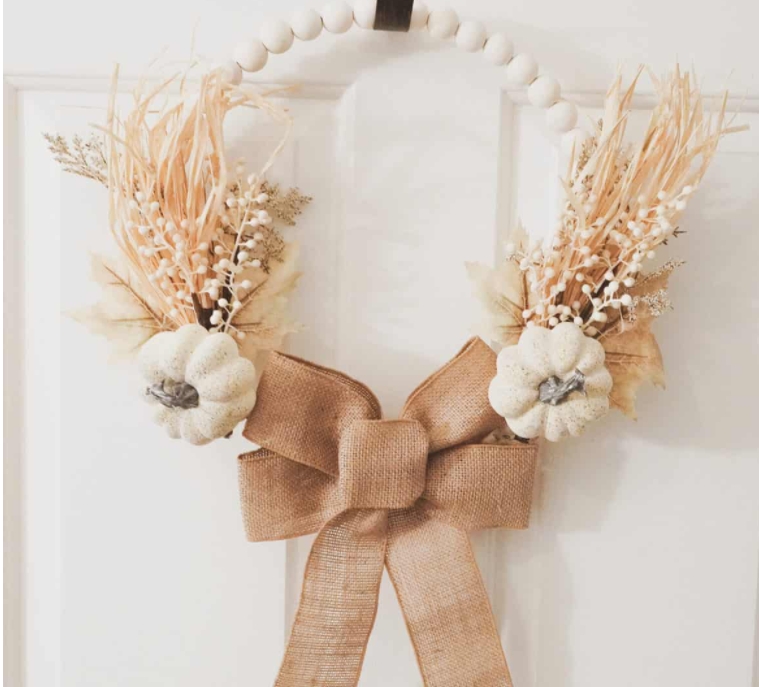 Wood beads fall wreath