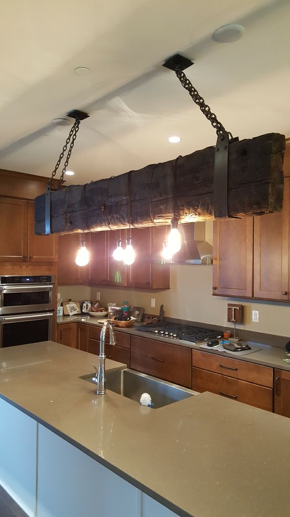 Wood beam diy chandelier lighting