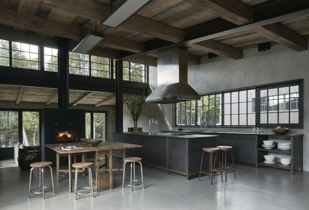 Wood black cladding residence by Alain Carle Architecte Kitchen