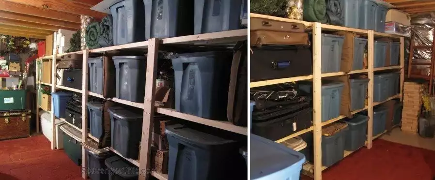 Wood garage shelves for bins