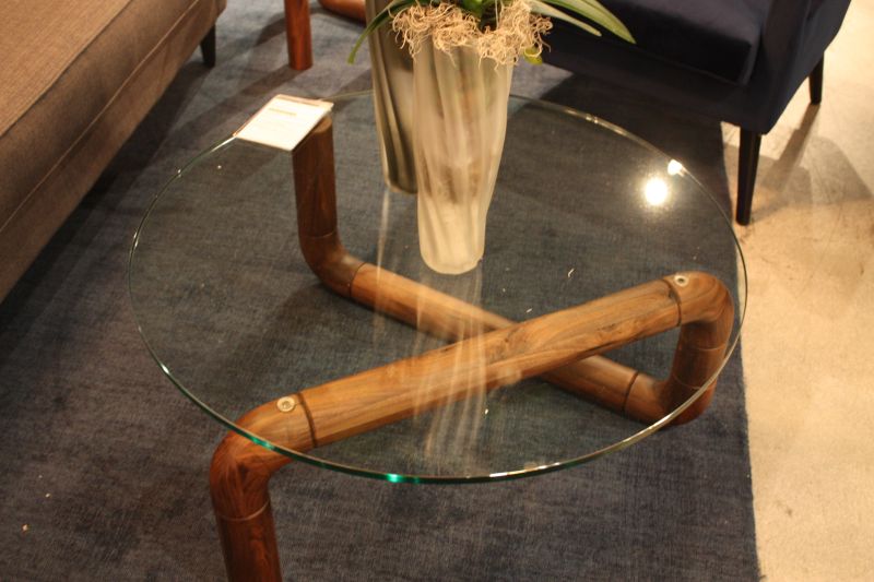 Wood legs and top glass coffee table