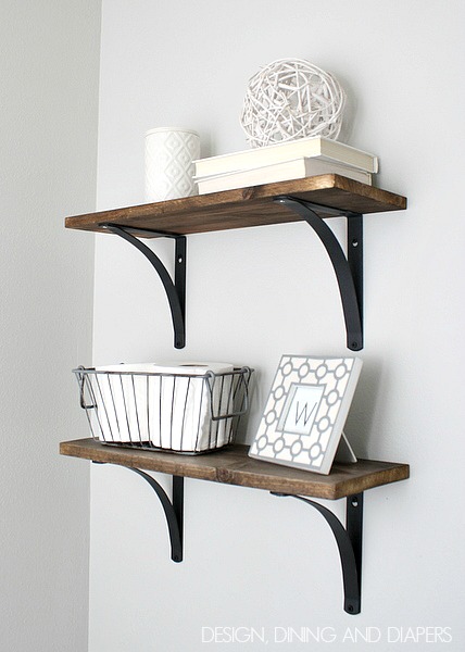 Wood shelves with exposed brackets