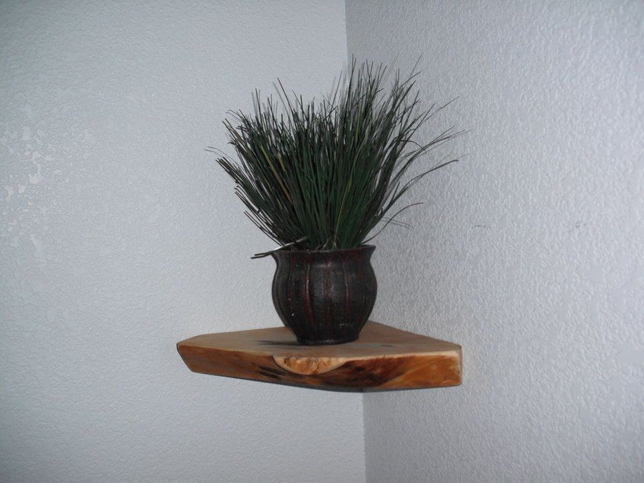 Wood slab corner shelf