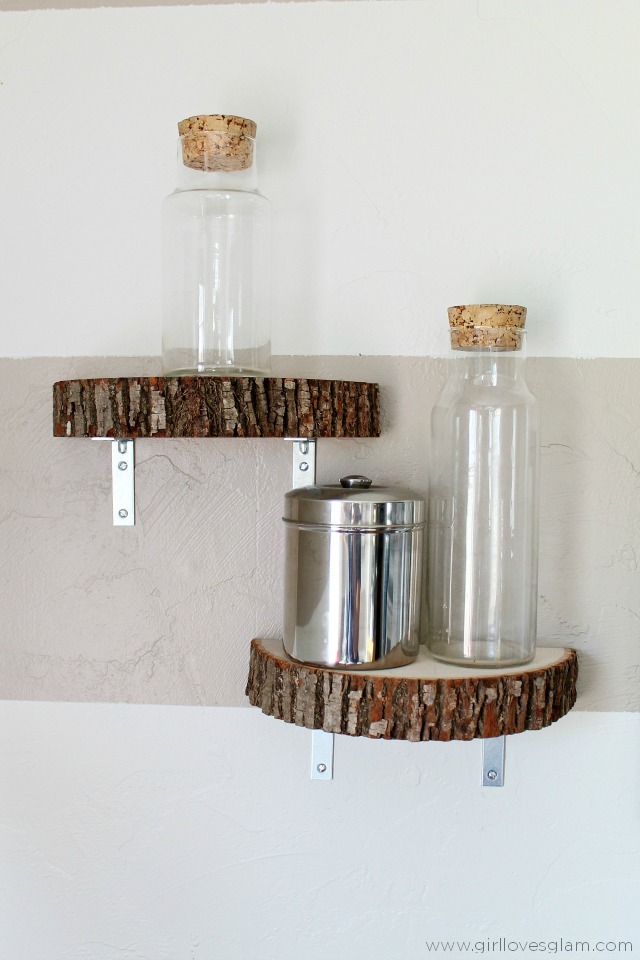 Wood slice rustic shelves