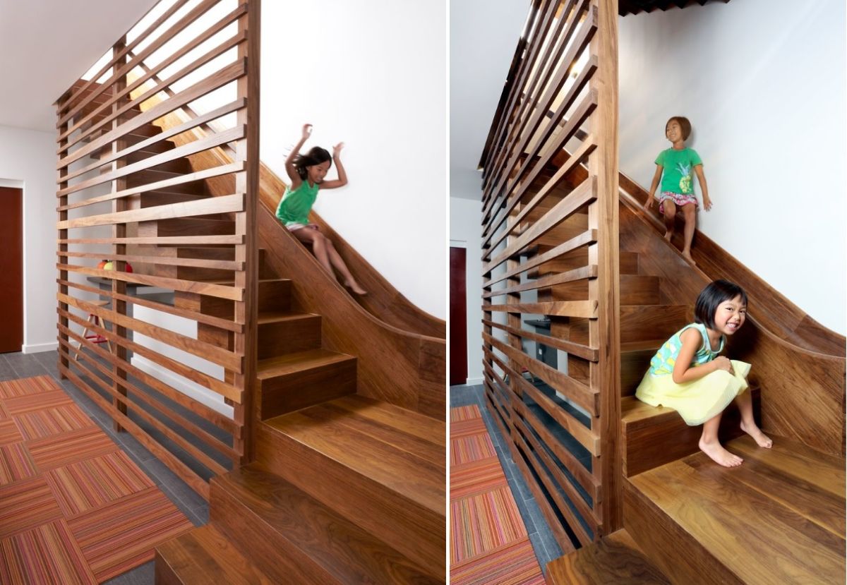 Wood sliding stairs play area for kids