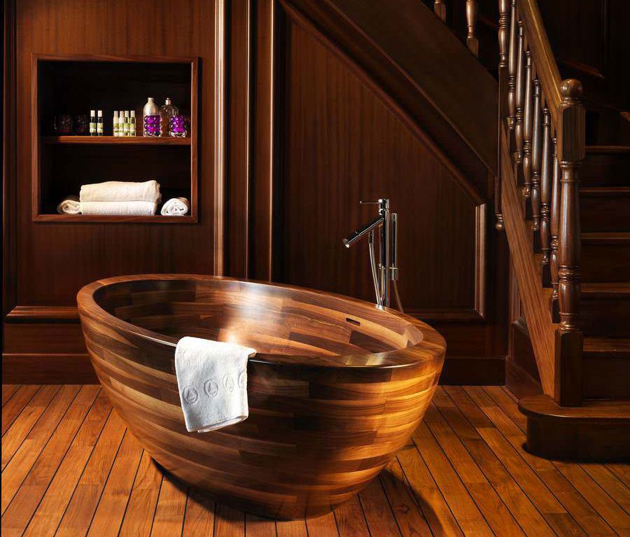 Poland's Unique Wood Design created these luxurious wooden bathtubs. The company started in business building wooden boats and yachts, allowing them to develop expert carpentry and boat building skills.