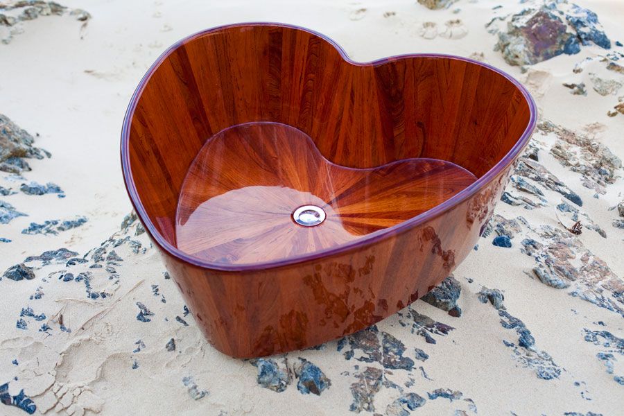 Australia's Wood + Water creates one-of-a-kind handmade wooden bath tubs, which means the can make specialty shapes like this heart. A far cry from the cheesy heart-shaped tubs of the 1970's, this one is a marvel of wood craftsmanship.