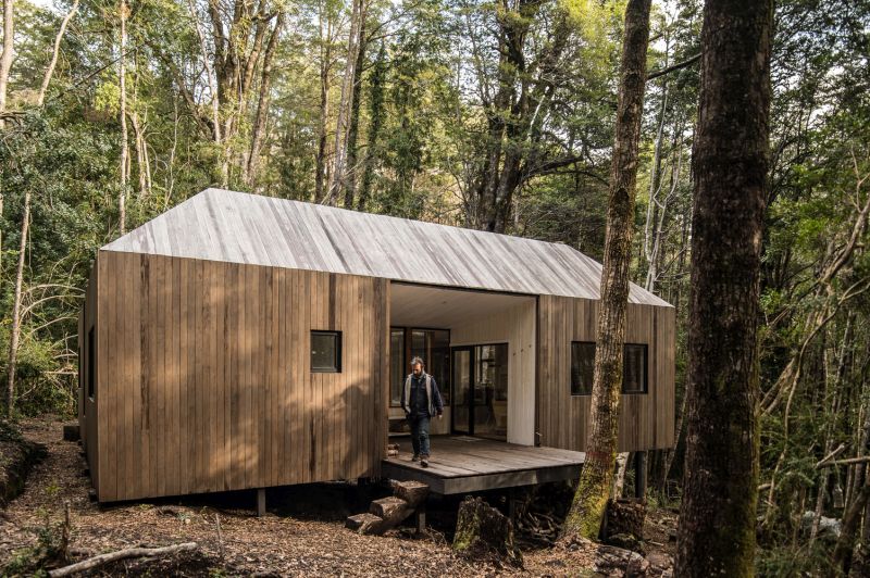 Wooden cabin on a remote site in the woods